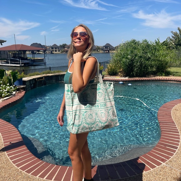 Dior Linen Women's Tote Bag - Mint and Cream - Picture 1 of 9